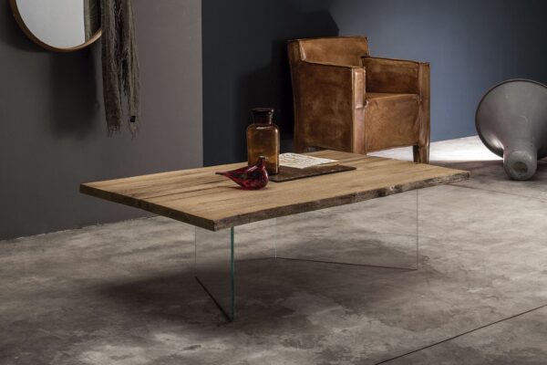 MESA DE CENTRO MADERA MACIZA PATAS CRISTAL 1 - 935