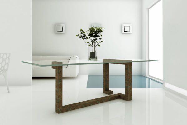 MESA RECTANGULAR MARMOL Y CRISTAL TRAVERINO 52 - 900