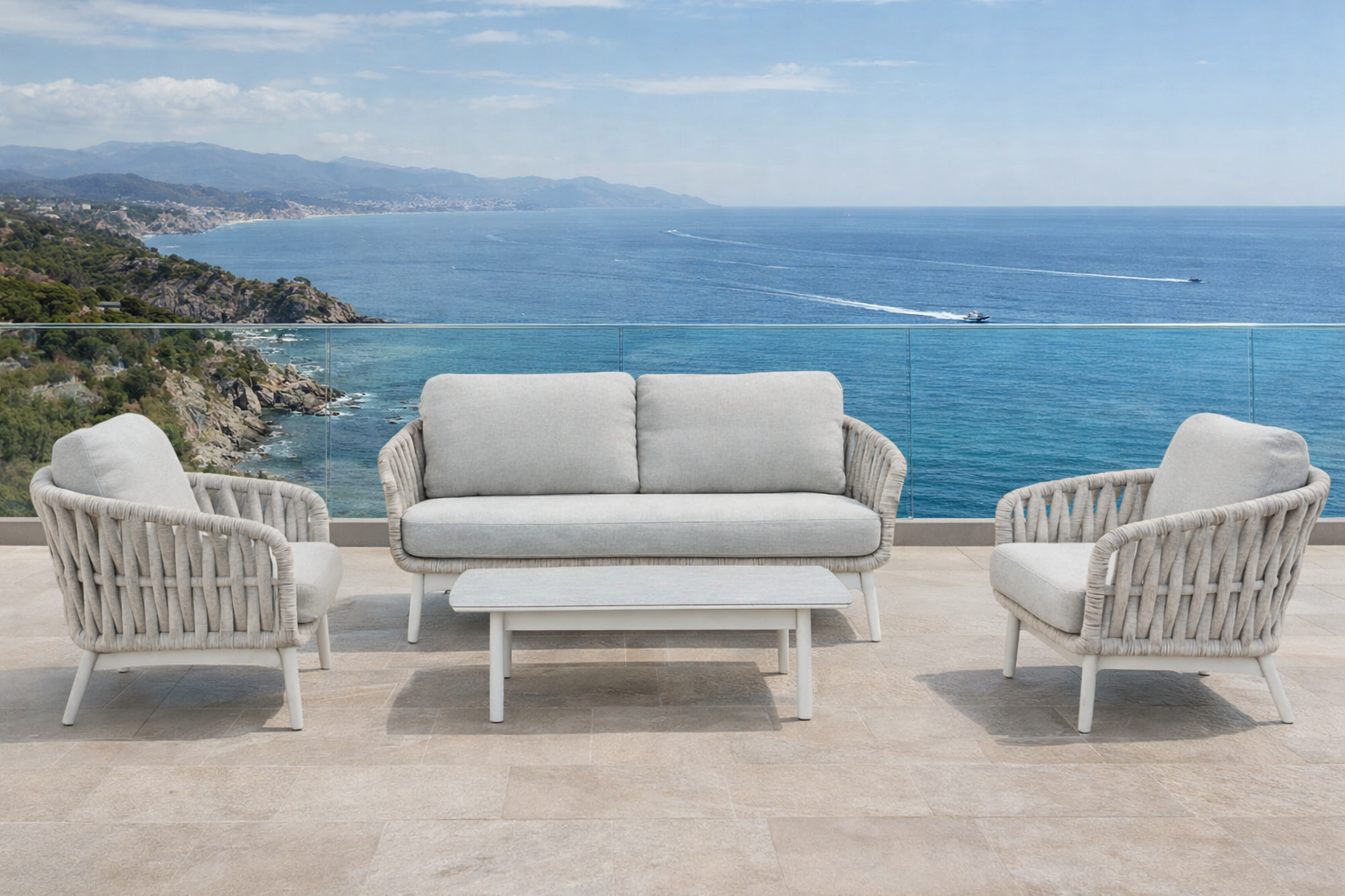 CONJUNTO DE EXTERIOR MONZA ALUMINIO Y TEXTILINE