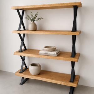 ESTANTERÍA DE MADERA MACIZA Y METAL