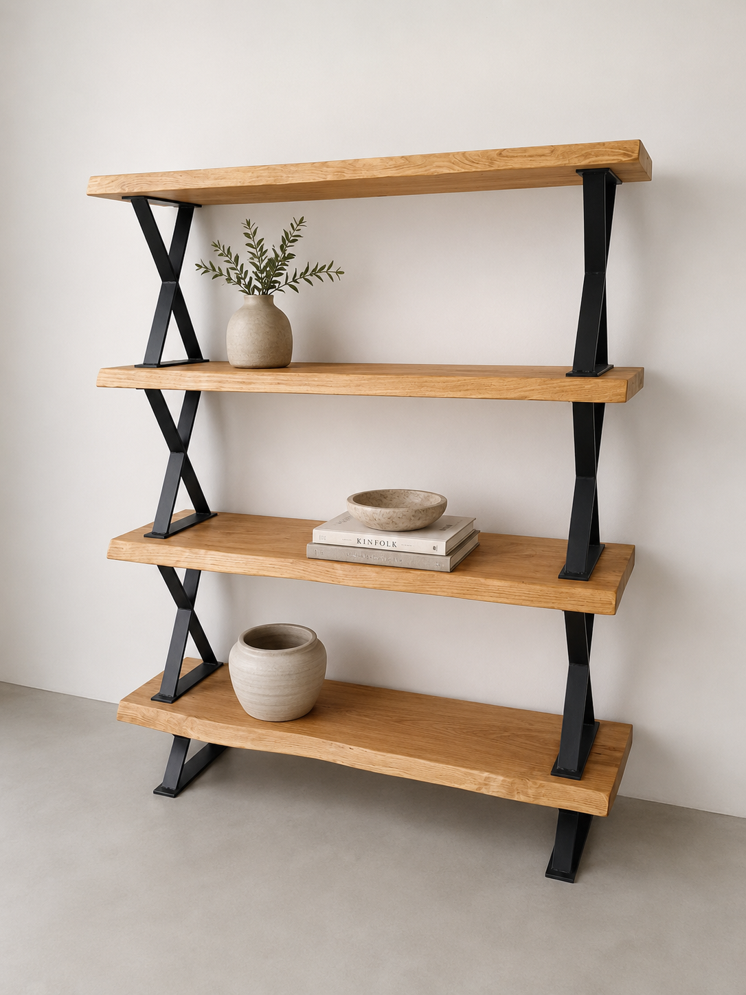 ESTANTERÍA DE MADERA MACIZA Y METAL