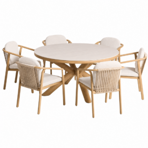 PRECIO ESPECIAL SET DE MESA MIRTIA Ø148 cm Y 6 SILLAS SIRTIE