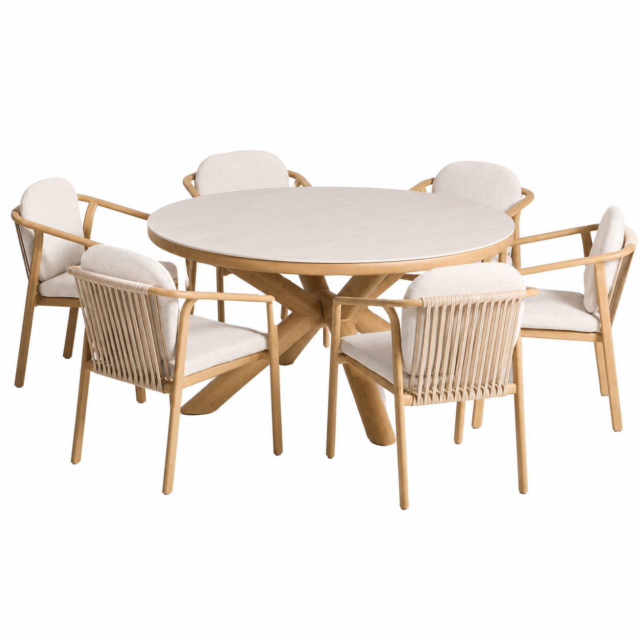 PRECIO ESPECIAL SET DE MESA MIRTIA Ø148 cm Y 6 SILLAS SIRTIE