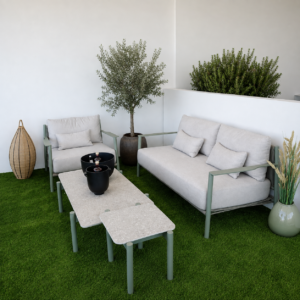 CONJUNTO EXTERIOR NARA, SOFA 2 PLAZAS + SILLON + MESAS DE CENTRO