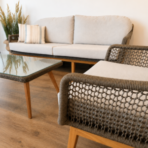 CONJUNTO EXTERIOR ORSINI, SOFA 3 PLAZAS + SILLON + MESA DE CENTRO