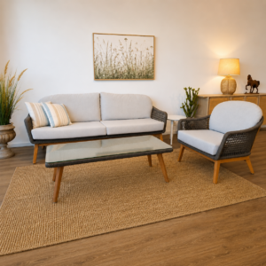 CONJUNTO EXTERIOR ORSINI, SOFA 3 PLAZAS + SILLON + MESA DE CENTRO