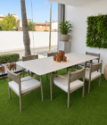 MESA EXTERIOR TAPA PORCELANICO + 6 SILLONES